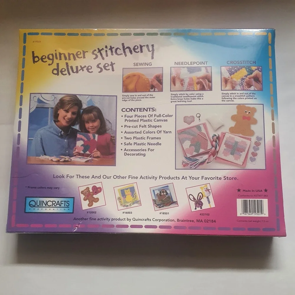 Quincrafts Beginner Stitchery Deluxe Set Needlepoint Cross Stich Sew Canvas Kids